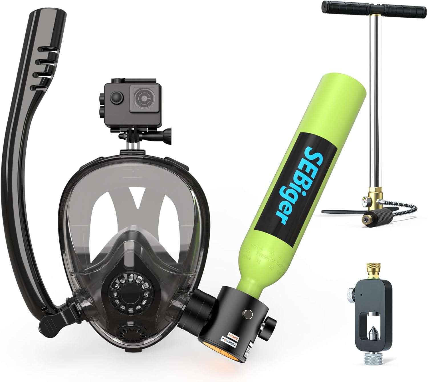 Mini Scuba Tank 0.5L with Full - Snorkel Mask Full Face recension och pris
